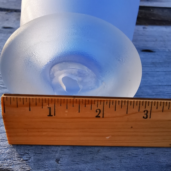 Vintage Blue Ombre Frosted Satin Art Glass Vase with Applied Metal Accents - Picture 15 of 17